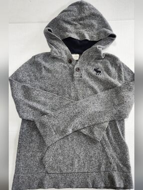 Abercrombie Kids Gray Hooded Knit Pullover Sweater- Logo Detail Size Xl